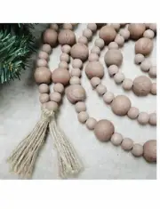 Wood Bead Garland with Natural Tassels, 9'