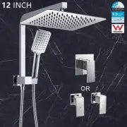 Square 12" SUS Shower Head 3 Mode Handheld Gooseneck Wall Arm Set Mixer Tap WELS