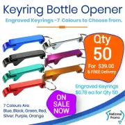 50 Custom Personalised Engraved Metal Keyring Bottle Opener Corporate Keyrings