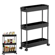 3 Tier Kitchen Utility Trolley Slim Rolling Cart Bathroom Mobile Storage Shelf