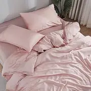 DOZ Sheet Set, 100% Viscose derived from Bamboo, Organically Grown, Buttery Soft, Cooling Sheets, High GSM, Deep Pockets - 3 Piece - 1 Pillowcase 1 Fitted 1 Top Sheet (Blush, Twin XL)