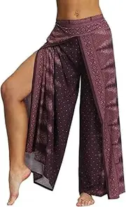 [Ainuno] Boho Pants Wide Leg Palazzo Pants with Slits for Women Flowy Hippie Pants Thin