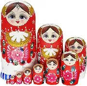 Nesting Dolls Russian Nesting Dolls 10 Piece Cute Matryoshka Souvenir Nesting Dolls Handmade Creative Educational Toy Wooden Doll Gift Cute and Fun Gift (Color : Red)