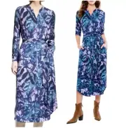 Nic+Zoe Women's Long Sleeve Indigo Vines Live In Dress Size S Color BLT Blue