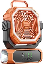 Camping Fan Rechargeable, 20000mAh Battery Powered, Portable Desk Fan With LED light,Side-to-side Oscillation Feature,3 Levels Speed Settings,With Hook For Tents.