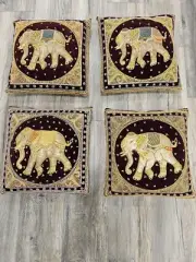 Set of four Elephant Throw Pillow Cases with Beads & Sequins 15"x15"