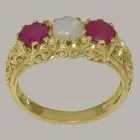 18k Yellow Gold Natural Opal & Ruby Womens Trilogy Ring
