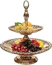 Latest Double-Layer Fruit Plate Glass Modern Nut Snack Rack Container Suitable for Home Bar and Coffee Table Decoration Golden Fruit Basket for Kitchen, Fruit Plate, Tabl