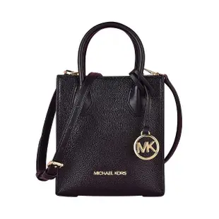 【Michael Kors】MK MICHAEL KORS MERCER金字LOGO牛皮釦式手提斜背包(小/黑)