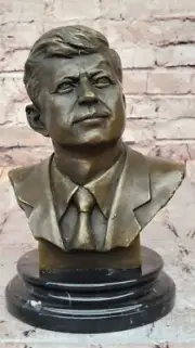 JFK John F. Kennedy Bronze Metal Bust Statue Sculpture Art Decor on Marble Base