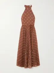 [Zimmermann] Zimmermann - Belted Pleated Polka-dot Recycled-chiffon Midi Dress - Brown - 4 4 Brown