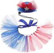 SEWOART Small Dog Independence Day Costume Mesh Tutu Skirt Puppy Hat Set for Celebration