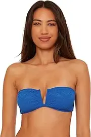 [BECCA] Women's Color Play V-Wire Bandeau Bikini Top, Adjustable, Tie Back, Swimwear Separates