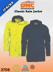 DNC 2PACKS Mens Classic Rain Jacket Waterproof Foldaway Hood Safety 3706