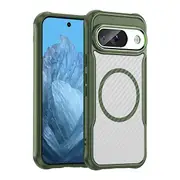 ZUSLAB for Google Pixel 9 Case MagSafe Magnetic Carbon Fiber Flexible TPU Frame and Anti-Scratch Cover (2024) - Green