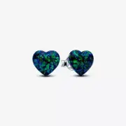 *BRAND NEW* Pandora Moments Lab-Created Opal Green Heart Stud Earrings 293356C01