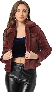 [Allegra K] Women's Faux Fur Coat Jacket Point Collar Fluffy Open Front Warm Winter Outwear