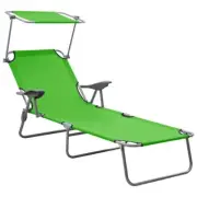 Folding Sun Lounger Adjustable Backrest Canopy Pool Beach Bed Patio Lounge Chair