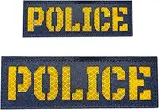 [Ancana] 2 Pack Reflective Pol ice Laser Cut Patch with Back Panel and Hook and Loop One Small and One Large (Blue-Yellow)
