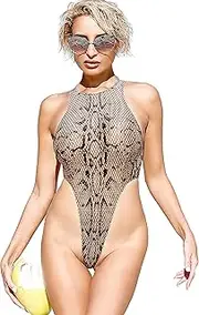 [Truhani] Sexy See Through one Piece Thong Swimsuit. Extreme high Neck Cut Leg Bodysuit.