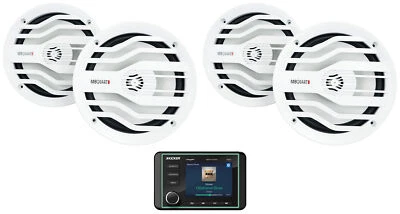 Kicker KMC5 Marine 3" Receiver Weather-Band Tuner+4 White MB Quart 6.5" Speakers