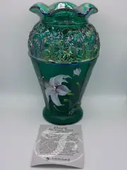 Fenton Painted Lilly Vase Emerald Green QVC 2001 Bill Fenton Designer Showcase
