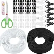 Swpeet 10Rolls 3 Yard #5 Black and White Nylon Zipper Tape Zipper Strip with 50Pcs Pull Head and Scissor, Ruler Kit, Replacement Zipper Roll Endless Zip with Double and Single Slider Zip for Sewing