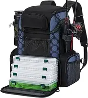 Piscifun Fishing Tackle Backpack with Rod Holders & 4 Tackle Boxes, Waterproof Rain Cover, Bottle Holder, Large Water-resistant Fishing Bag Store Fishing Gear & Equipment for Fishing, Camping, Hiking