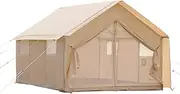 WaldZimmer Cotton Canvas Wall Tent with Rain Canopy Waterproof Outdoor Tent for Hunting Family 4 Season Camping Tent Heavy Duty Steel Frame&PVC Floor