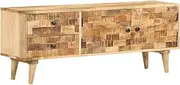 TV Table Stand Storage Cabinet, 120cm Length Entertainment Unit, Rustic Entertainment Unit TV Stand Cabinet with 2 Drawers and 2 Doors for Living Room Bedroom, Solid Mango Wood