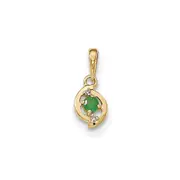 14K Yellow Gold Emerald and Real Diamond Pendant