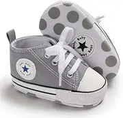 [Shidangdisk] Baby Boys and Girls Celebrity high top Sports Shoes Soft Anti Slip Soles Newborn First Walker Canvas Fashionable Denim Shoes