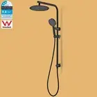 8'' SUS304 Round Shower Head Set 3 Mode Hand Held BRASS Sliding Rail Matte Black