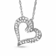 0.2 CT. T.W. Natural Diamond Tilted Heart Pendant in 10K White Gold