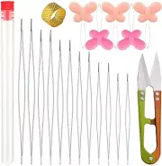 Big Eye Collapsible Beading Needles With Needle Threader Set for Jewelry Making_