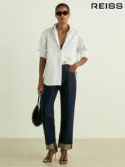 Reiss Indigo Rudi Slim-Leg Metallic-Thread Turn-Up Jeans (AB2039) | $395