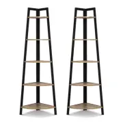 Set of 2 5 Tier Corner Bookshelf Storage Rack Display Ladder Shelving Unit Oak