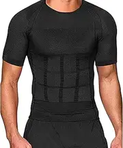 Men's Breathable Compression Shirts, Fitness Waist Slimming Shapewear Undershirt Tummy Control Tank Tops Short Sleeves