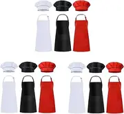 18 Pcs Kids and Hats Set Children Chef for Cooking Baking Painting White + Black + Red