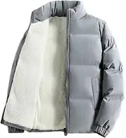 [SWEPER] Men'S Fleece Coat - Plus Size Men Fleece Lined Jackets Puffer Jacket Thicken Warm Cotton Padded Jacket Autumn Winter Stand Collar Casual Coats,Grey,6Xl