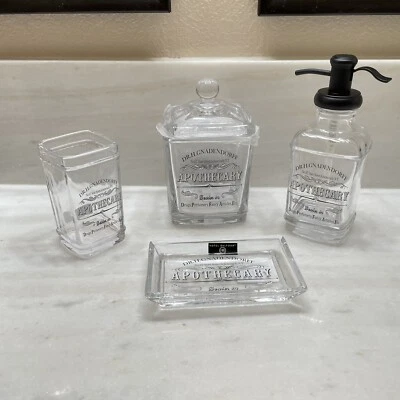 4pc BELLA LUX Bathroom Set Dr Apothecary Jar Soap Dispenser Toothbrush NEW