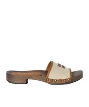 Canvas and leather clogs 36,37,38,39 Beige/Brandy