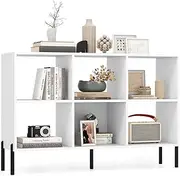 Giantex 6-Cube Storage Bookcase, 3-Tier Wooden Open Bookshelf with 5 Metal Legs, Freestanding Display Cabinet Rack with Adjustable Shelves for Bedroom, Living Room, Home Office (White)