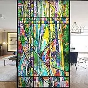European Church Windows Film Privacy Stained Glass Window Stickers Static Cling Decorative Frosted Window Films UV Blocking Muted Colors Window Coverings (G,60x200cm WxH)