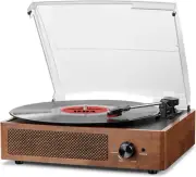 Vinyl Record Player - Vintage Style Belt-Driven Turntable w/ Speakers Bluetooth