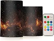 XYMZR Burn Fire Flames Flameless Candles with Remote Set of 2 - No Batteries Included, 3” Diameter Battery Candles Flickering with Timer, LED Pillar Votive Candles for Outdoor Indoor