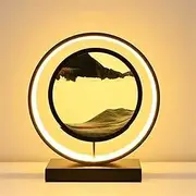 Flowing Sand Painting, 3D Dynamic Sand Art Liquid Motion with Night Light, Round Glass Moving Sand Art Picture with 360° Rotatable for Home Ornament Desktop Art Bookshelves Decoration 4.8