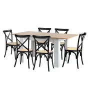 Oikiture 160cm Extendable Dining Table with 6PCS Dining Chairs Crossback Black