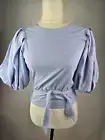 NWT! EXPRESS Size Small Women's Light Blue Tie Shirt/Top Puff Sleeve