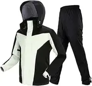 [KDOQ] Waterproof Rain Jacket Outdoor Rain Suit for Cycling, Waterproof Hooded Rain Gear Jacket with Trousers Pants Unisex Lightweight Breathable Rainwear Portable Windproof Raincoats (Color : A, Size : XL